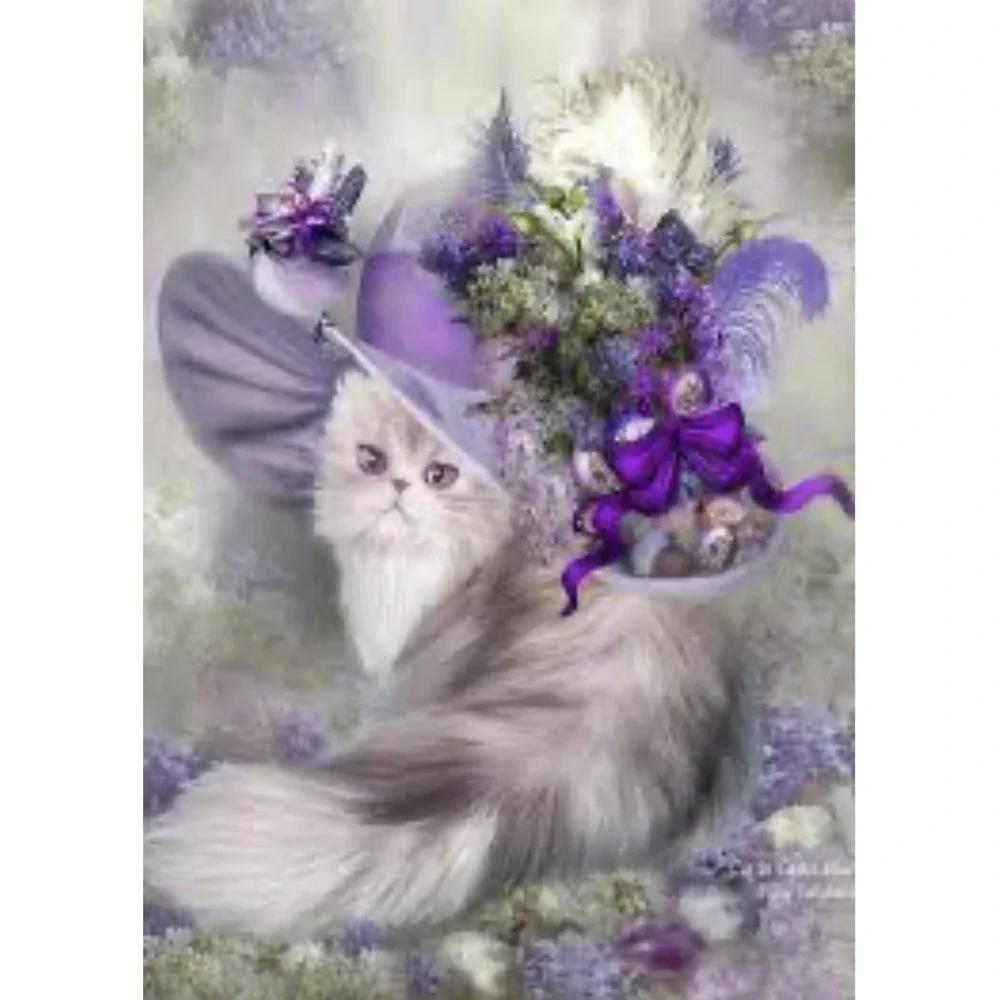 HUGE! New Diamond Painting Art Kit-Cat In lilac Lavender Easter‎ Hat 31x23 Read